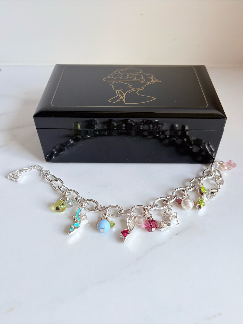 Vintage Avon Chunky Shoe Charm Bracelet Colorful Beads Silver Tone 7–8” NIB